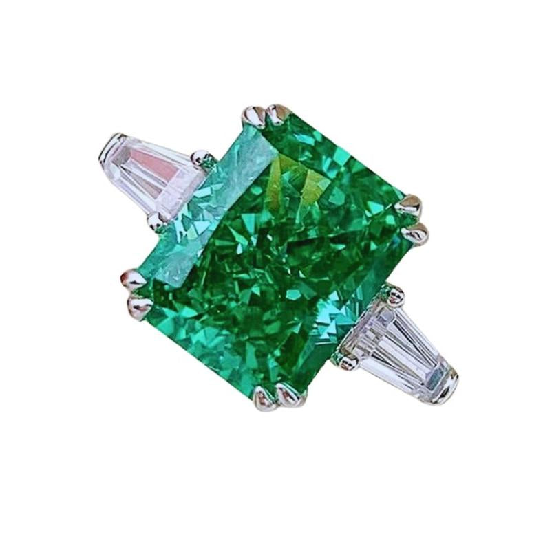 4.0ct Simulated Paraiba Tourmaline Radiant Cut Three-Stone Engagement Ring-Black Diamonds New York