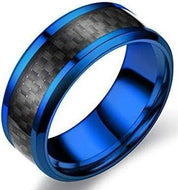 Blue With Black Carbon Fiber Tungsten Unisex Couple Wedding Bands-Black Diamonds New York