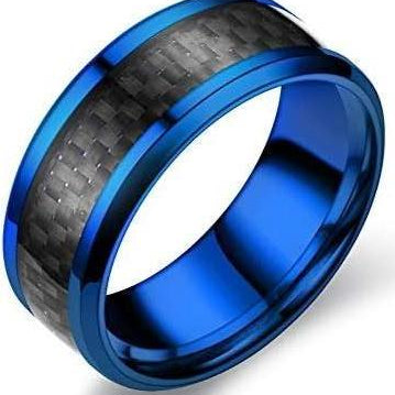 Blue With Black Carbon Fiber Tungsten Unisex Couple Wedding Bands-Black Diamonds New York