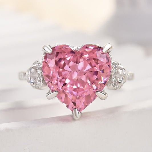 5.0 CT Pink Heart Cut Simulated Diamonds Engagement Ring-Black Diamonds New York