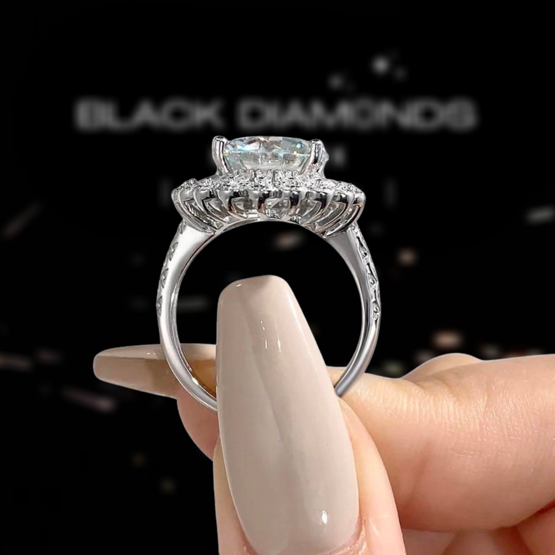 5.0 Ct Round Diamond Flower Engagement Ring-Black Diamonds New York