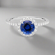 Classic Halo Round Cut Blue Sapphire Engagement Ring-Black Diamonds New York