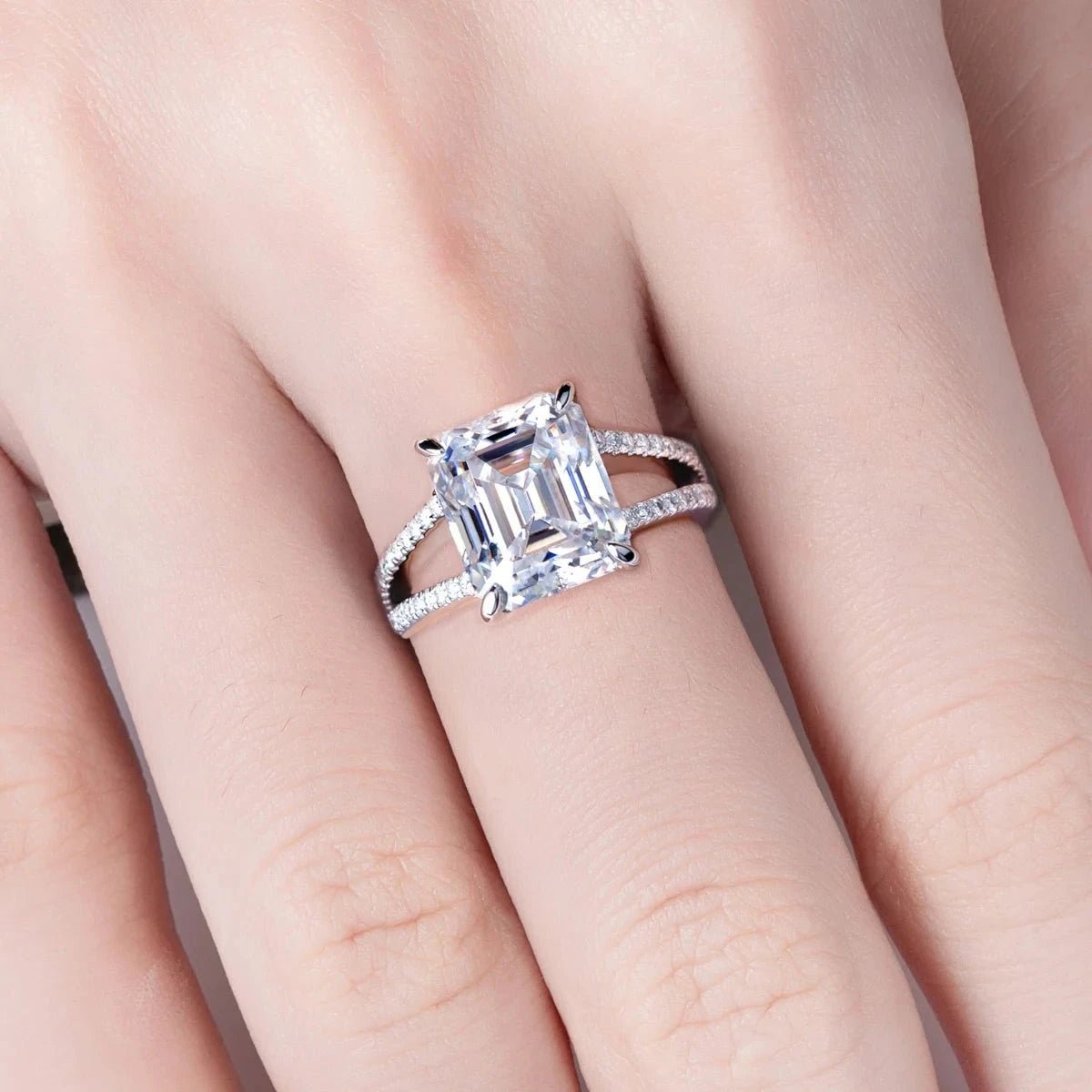 8.0 Ct Emerald Cut Diamond Split Shank Engagement Ring-Black Diamonds New York