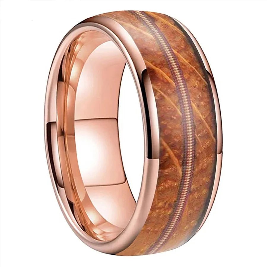 8mm Domed Tungsten Men's Wedding Band with Oak Wood Inlay-Black Diamonds New York