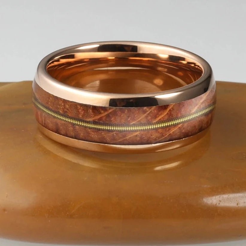 8mm Domed Tungsten Men's Wedding Band with Oak Wood Inlay-Black Diamonds New York