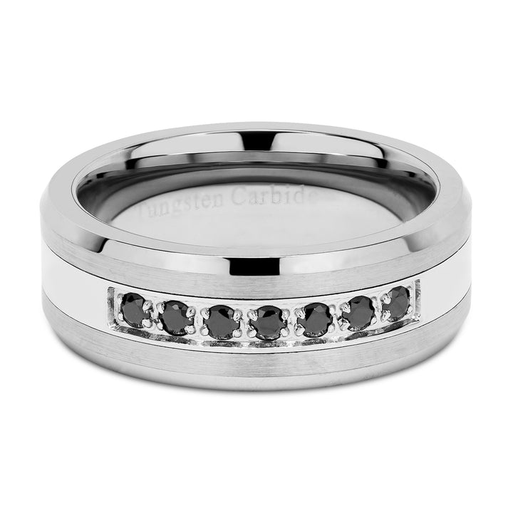 8mm Men's Tungsten Carbide Wedding Band With Black Created Diamond-Black Diamonds New York