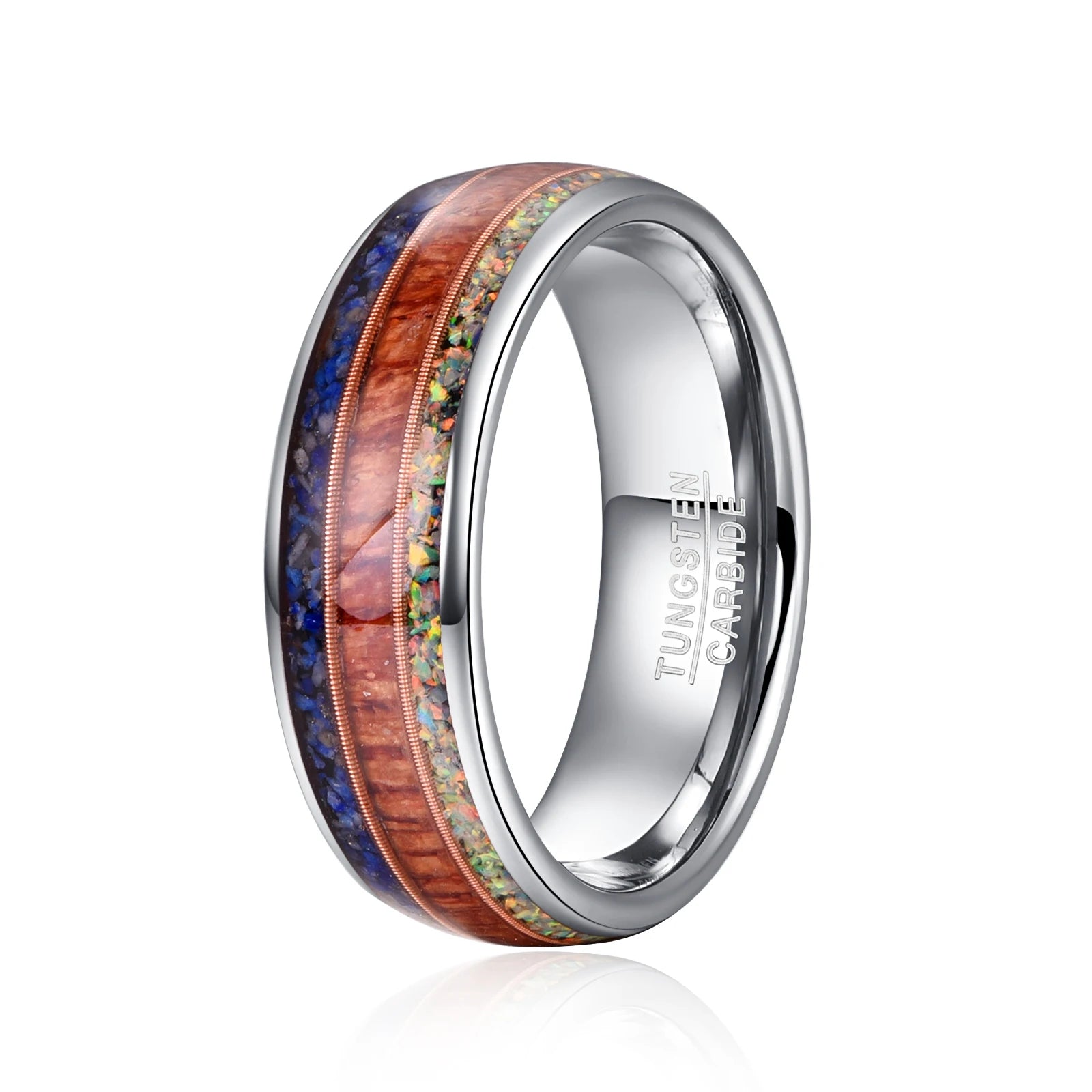 8mm Tungsten Wood & Opal Men's Wedding Band-Black Diamonds New York