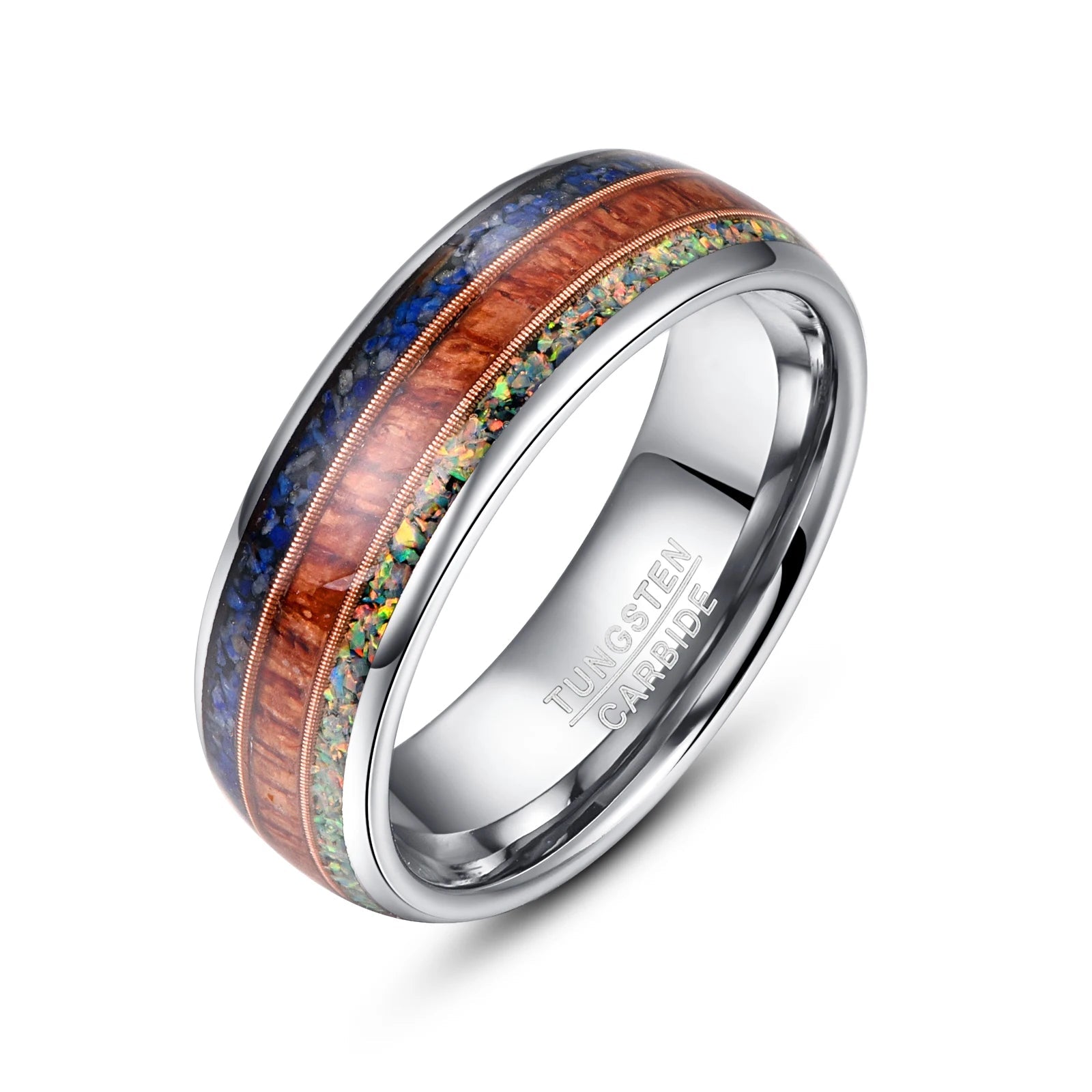 8mm Tungsten Wood & Opal Men's Wedding Band-Black Diamonds New York