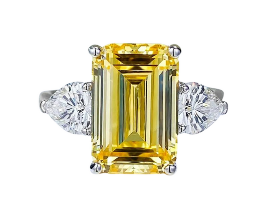 Yellow Sapphire 4.0ct Emerald Cut Three Stone Engagement Ring-Black Diamonds New York