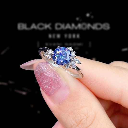 Round Cut 1.0 Ct Blue Diamond Engagement Ring-Black Diamonds New York