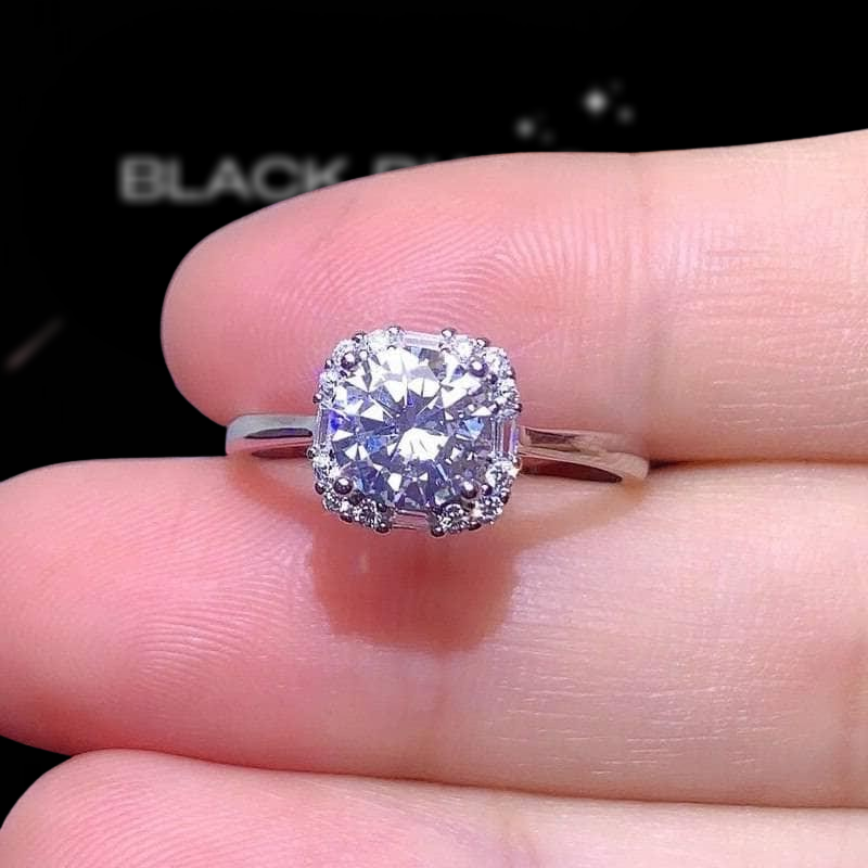 1.0 Ct Round Cut Diamond Halo Engagement Ring-Black Diamonds New York