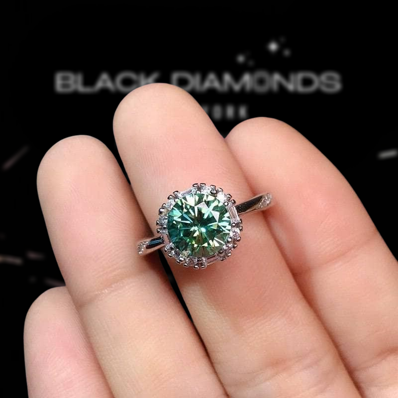 2.0 Ct Round Excellent Cut Green Diamond Engagement Ring-Black Diamonds New York