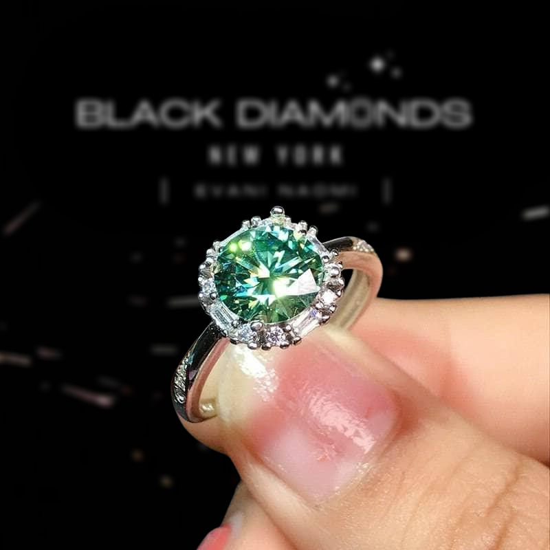 2.0 Ct Round Excellent Cut Green Diamond Engagement Ring-Black Diamonds New York