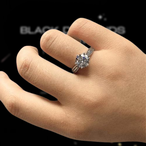 2.0 Ct Round Cut Diamond Six-Claws Engagement Ring-Black Diamonds New York