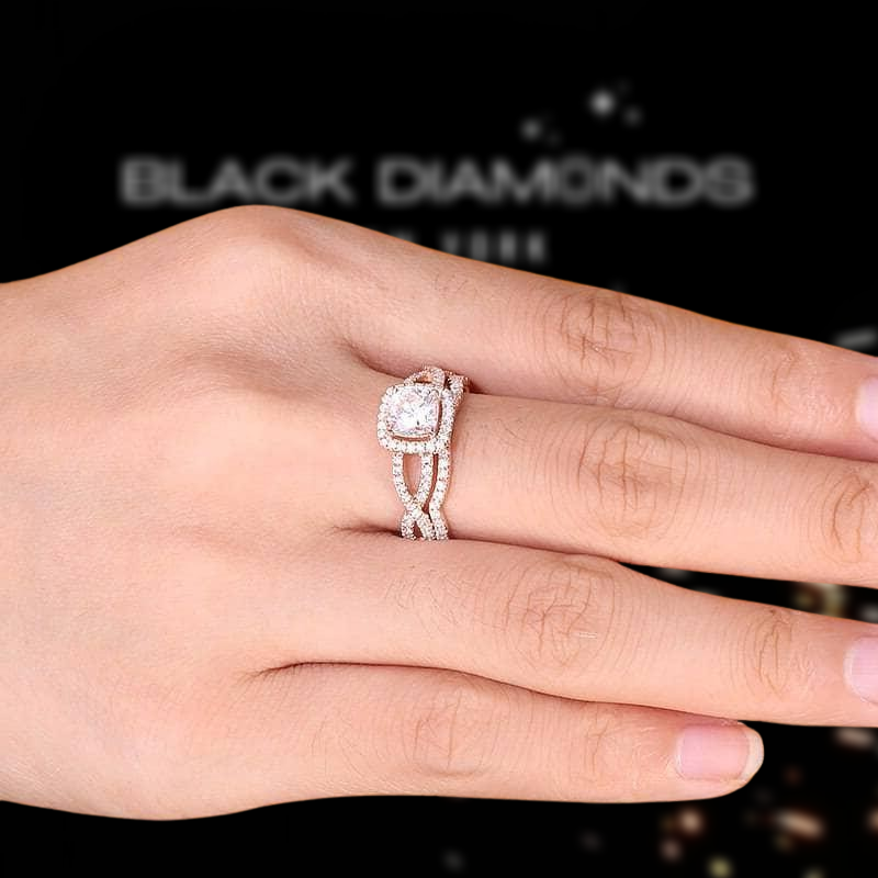 18k Rose Gold Cushion Cut 1.0 Ct Diamond Halo Engagement Ring-Black Diamonds New York