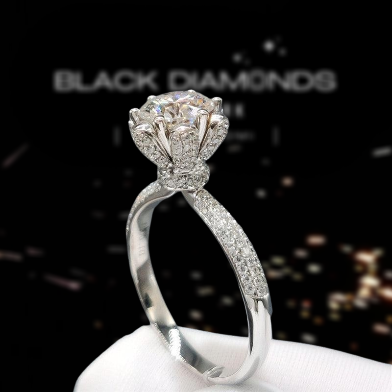 1.0 Ct Round Cut Diamond Snow Queen Engagement Ring-Black Diamonds New York