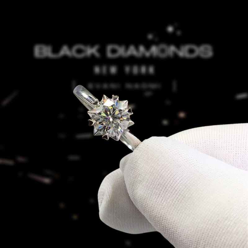 1.0 Ct Round Cut Diamond Snowflake Engagement Ring-Black Diamonds New York