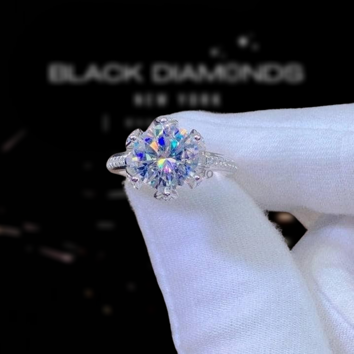 3.0 Ct 9mm Round Cut Diamond Blossom Bud Engagement Ring-Black Diamonds New York