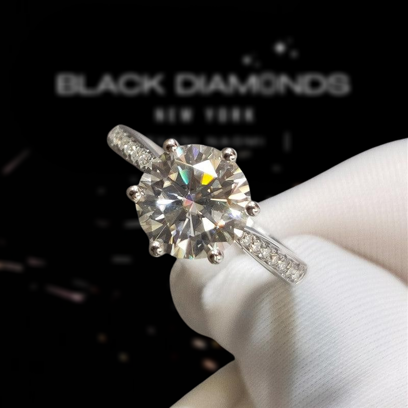 2.0 Ct 6 Claws Round Cut Diamond Engagement Ring-Black Diamonds New York