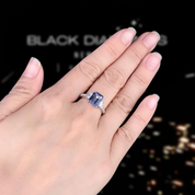 Natural Blue Mystic Quartz Gemstone Engagement Ring-Black Diamonds New York