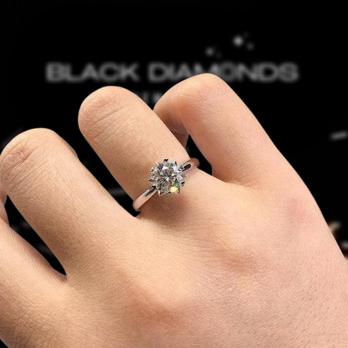 1.0 Ct Round Cut Diamond Snowflake Engagement Ring-Black Diamonds New York