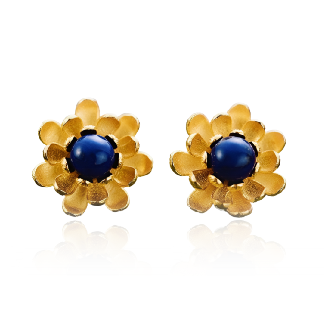 Blooming Lotus Stud Earrings-Black Diamonds New York