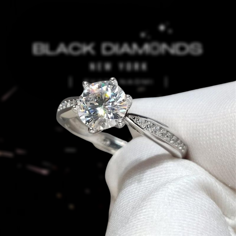 1.0 Ct Round Cut Diamond Engagement Ring-Black Diamonds New York