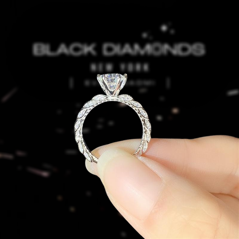 1.0 Ct Round Cut D Color Diamond Engagement Ring-Black Diamonds New York