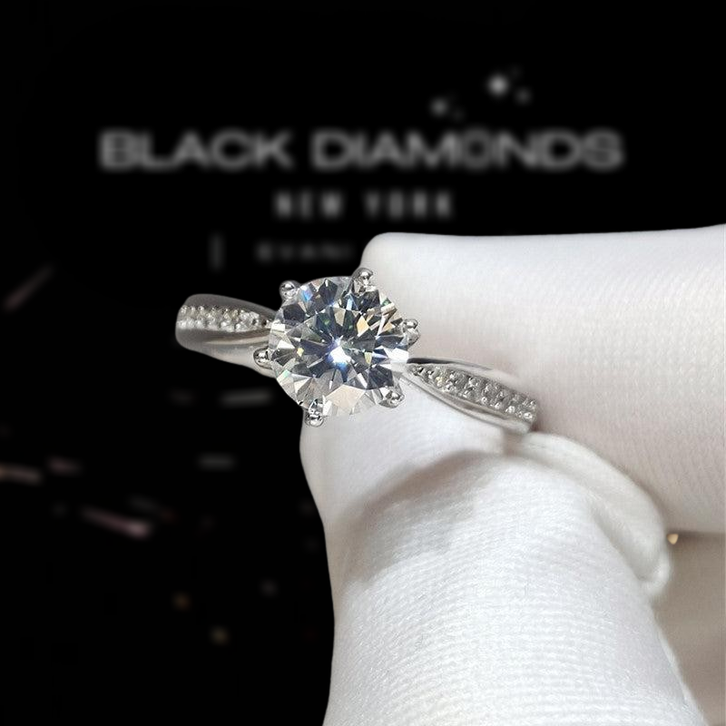 1.0 Ct Round Cut Diamond Engagement Ring-Black Diamonds New York