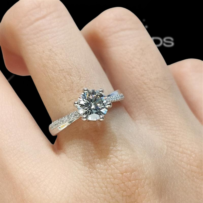 1.0 Ct 6.5mm Round Cut D Color Diamond Engagement Ring-Black Diamonds New York