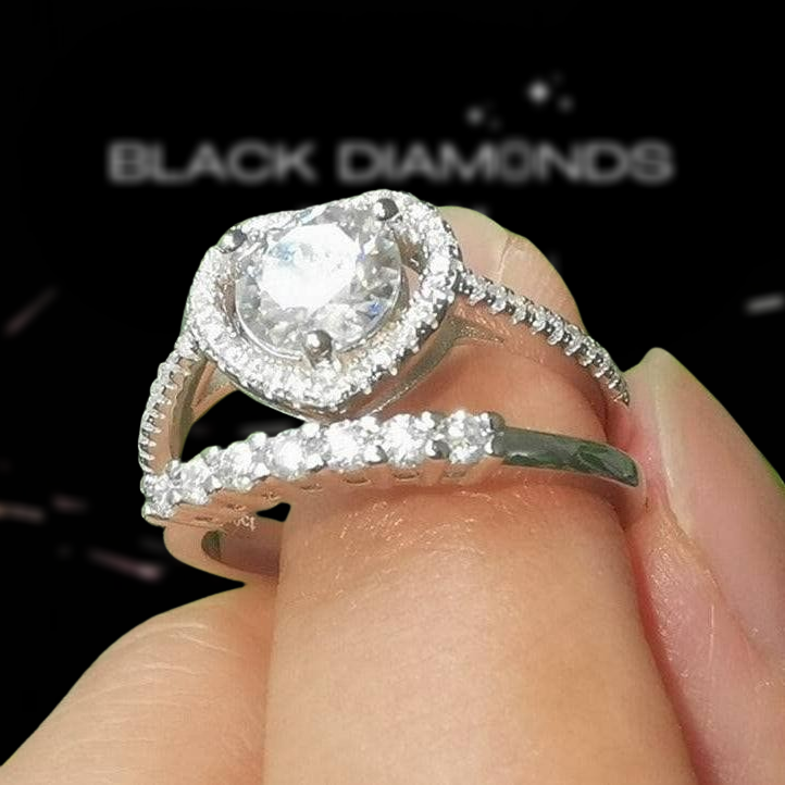 Diamond Heart Engagement Ring Set-Black Diamonds New York