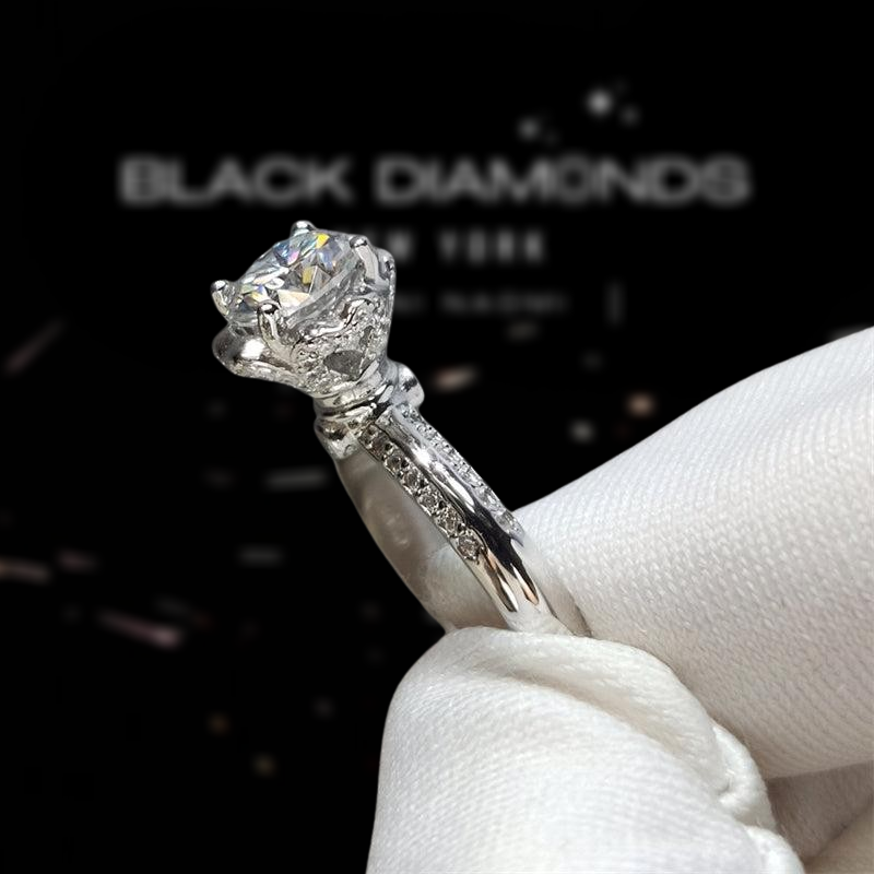 1.0 Ct Round Cut Diamond Rose Bud Engagement Ring-Black Diamonds New York