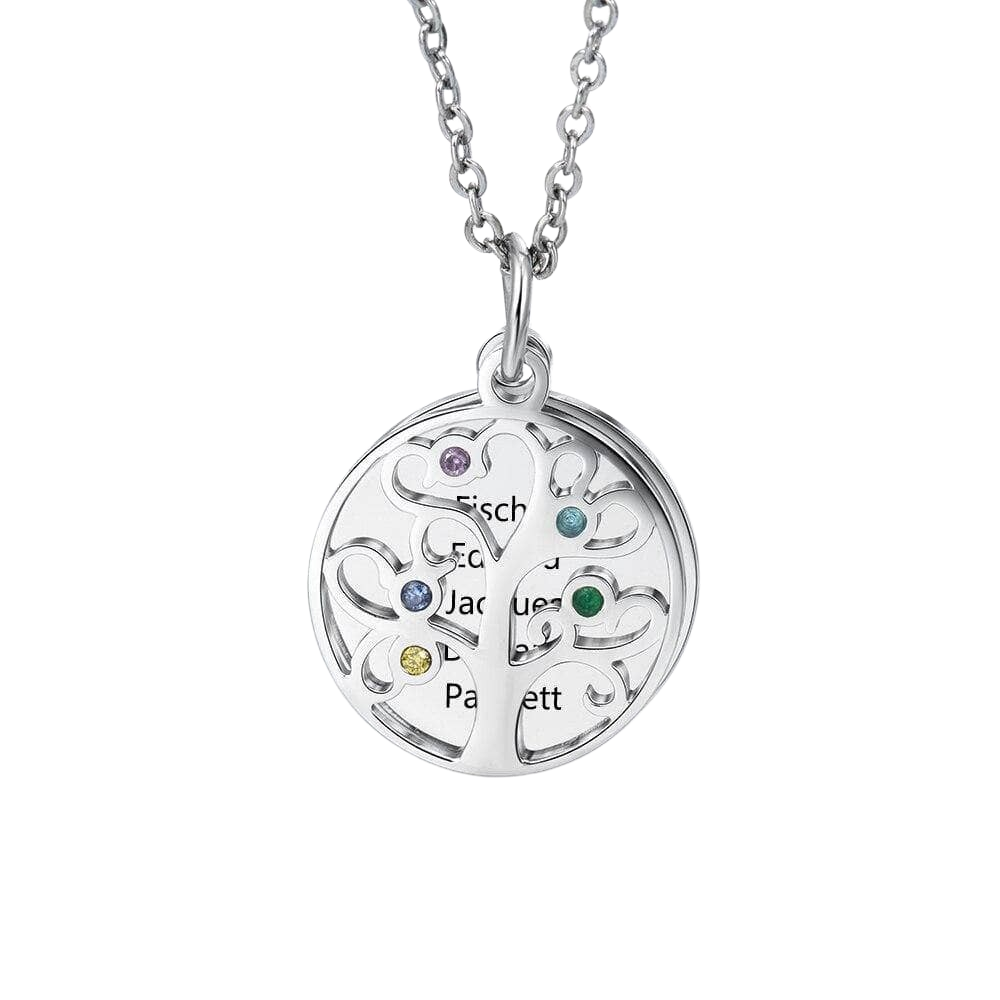 Custom Family Tree Pendant Necklace with Birthstones-Black Diamonds New York