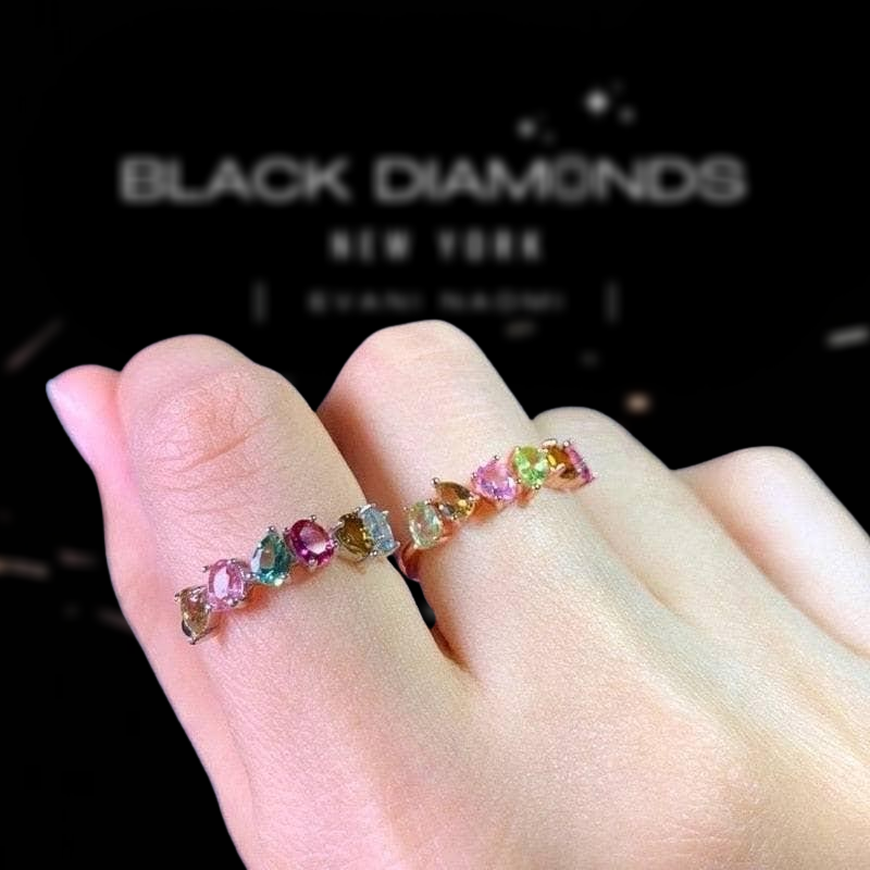 Multicolor Natural Tourmaline Ring-Black Diamonds New York