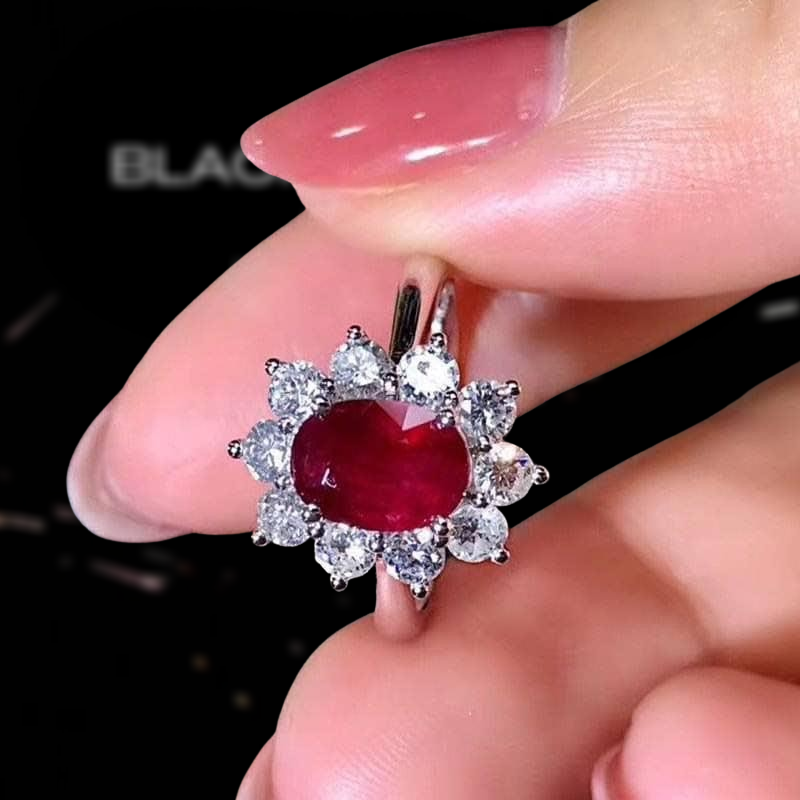 Oval Cut Ruby Engagement Ring-Black Diamonds New York