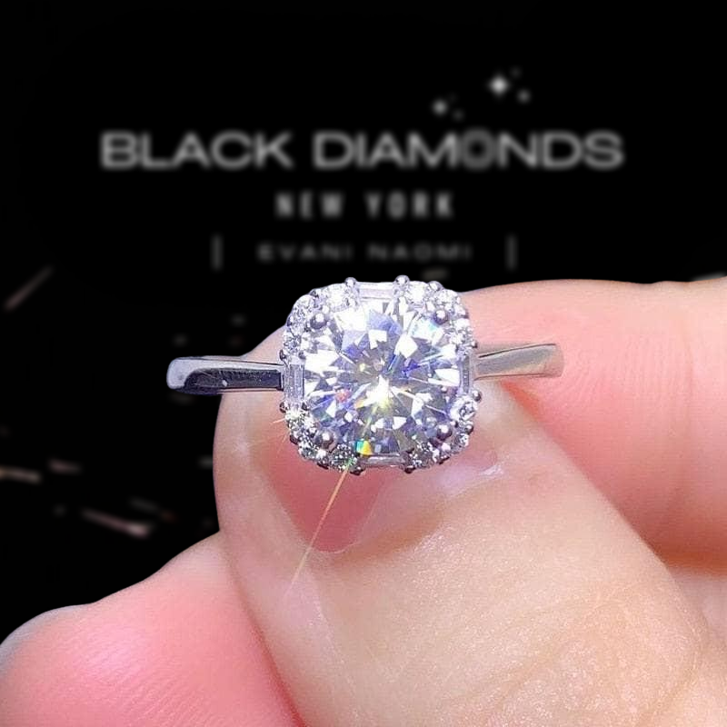 1.0 Ct Round Cut Diamond Halo Engagement Ring-Black Diamonds New York