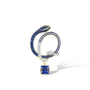 Sparkling Blue Stone Cute Snake Yellow Gold Pendant-Black Diamonds New York