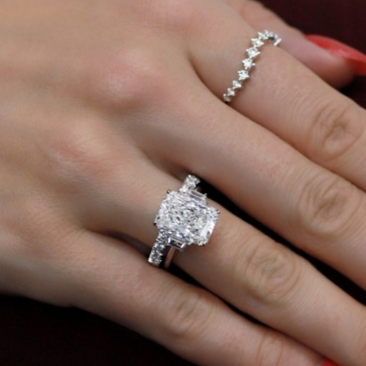 Three Stone Radiant Cut Diamond Engagement Ring-Black Diamonds New York