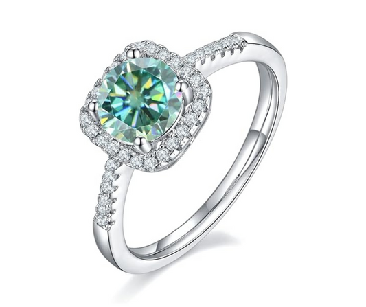 2ct Round Cut Blue-green Diamond Halo Engagement Ring