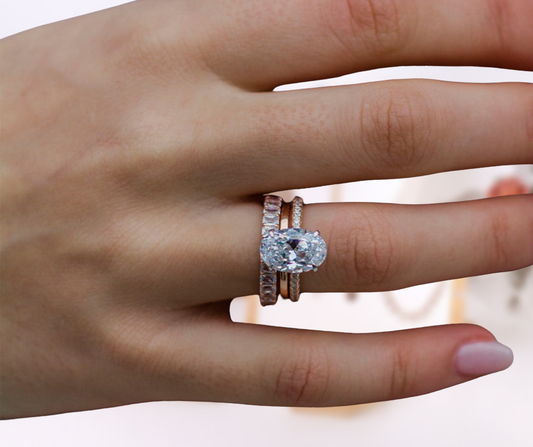 3.5 Carat Oval Cut Elegant Rose Gold Classic Wedding Ring Set-Black Diamonds New York