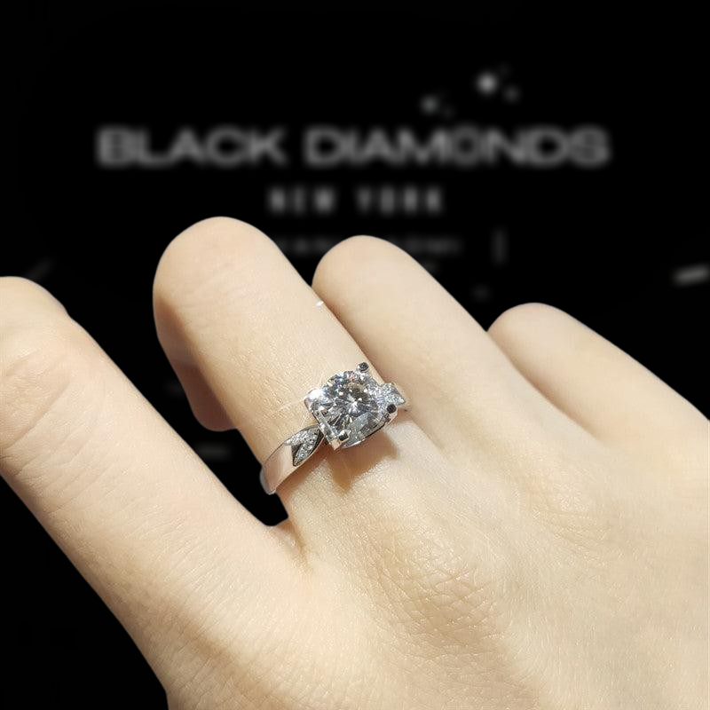 1.0 Ct Round Cut Diamond Cow Head Swallowtail Engagement Ring-Black Diamonds New York