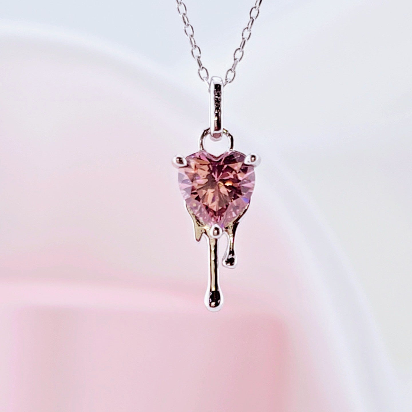 Dripping Pink Heart Diamond Necklace-Black Diamonds New York