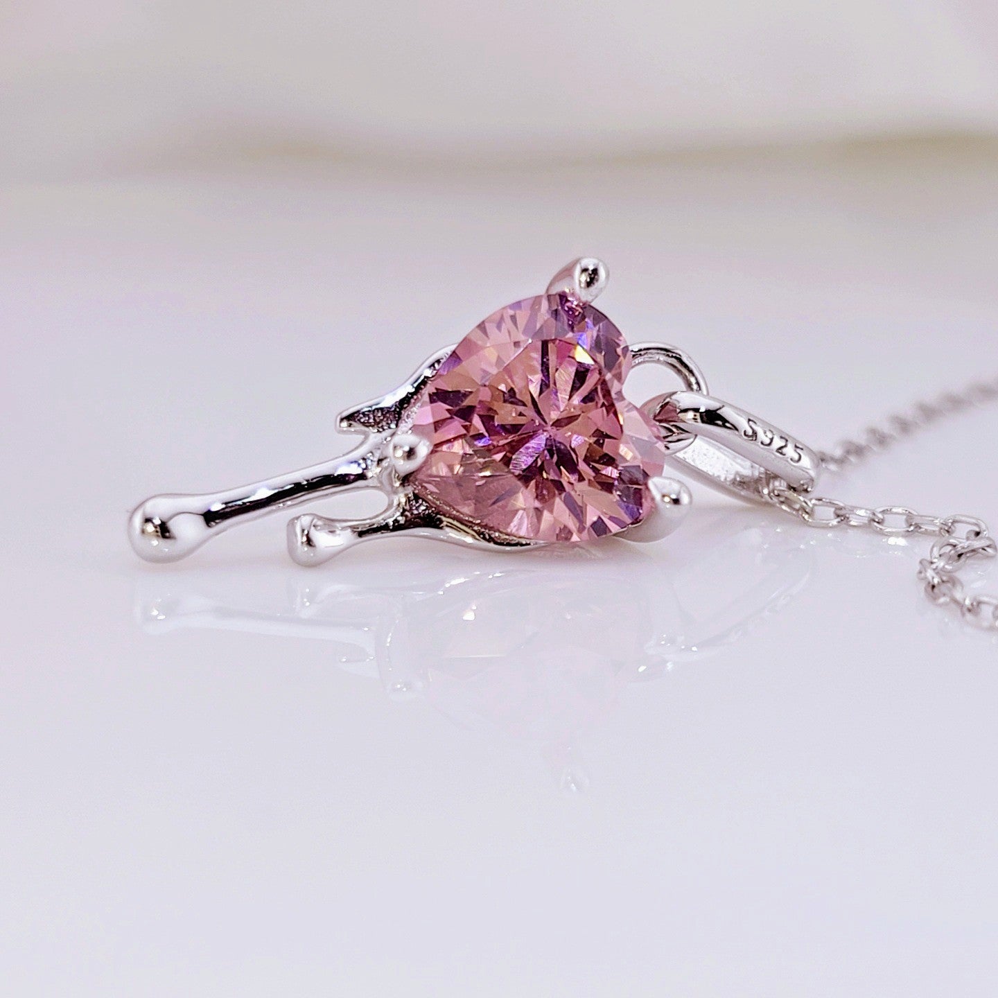 Dripping Pink Heart Diamond Necklace-Black Diamonds New York