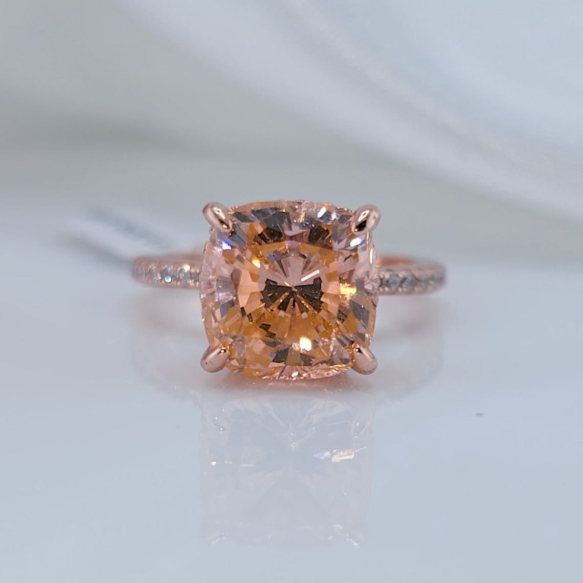 Rose Gold 3.5ct Champagne Stone Cushion Cut Engagement Ring-Black Diamonds New York