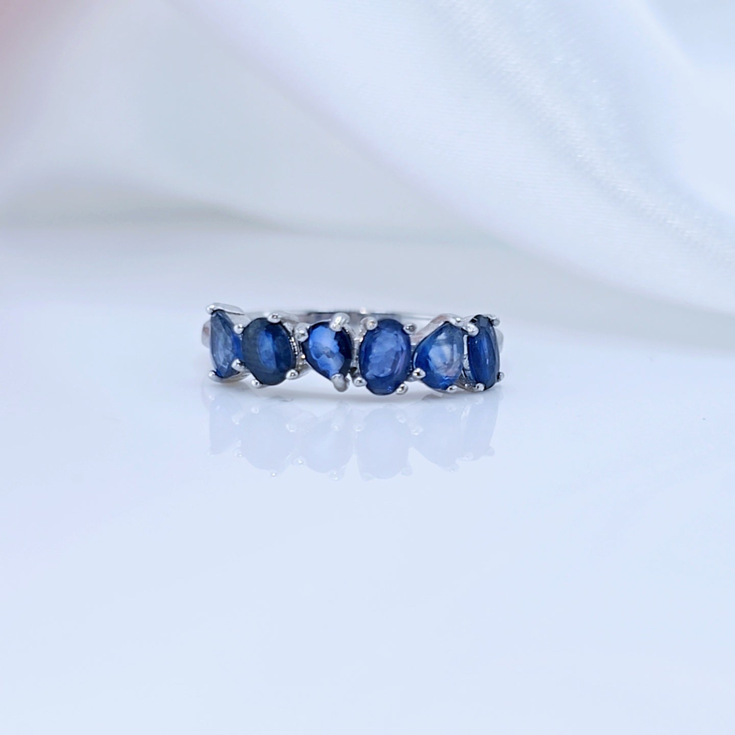 3*4mm Blue Sapphire Wedding Band-Black Diamonds New York