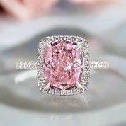 Gorgeous Halo Cushion Cut Pink Sapphire Engagement Ring-Black Diamonds New York