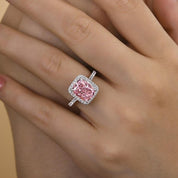 Gorgeous Halo Cushion Cut Pink Sapphire Engagement Ring-Black Diamonds New York