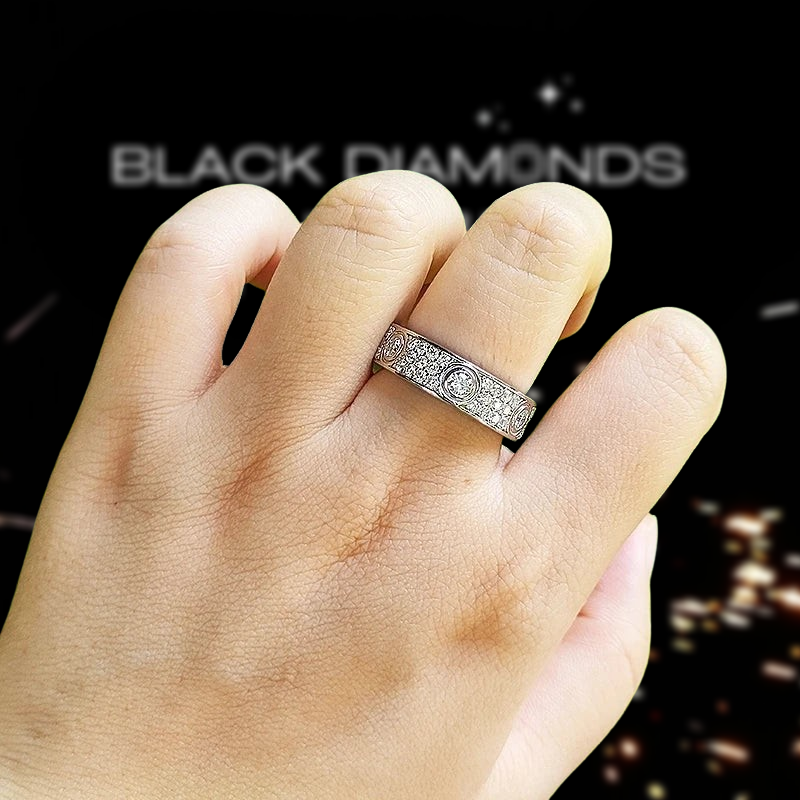 Classic Round Diamond Eternity Unisex Wedding Band-Black Diamonds New York