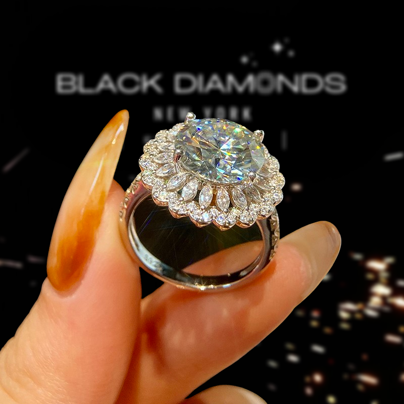 5.0 Ct Round Diamond Flower Engagement Ring-Black Diamonds New York
