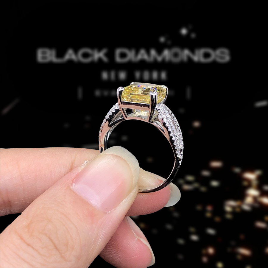 14k White Gold 4.0 Ct Yellow Diamond Engagement Ring-Black Diamonds New York